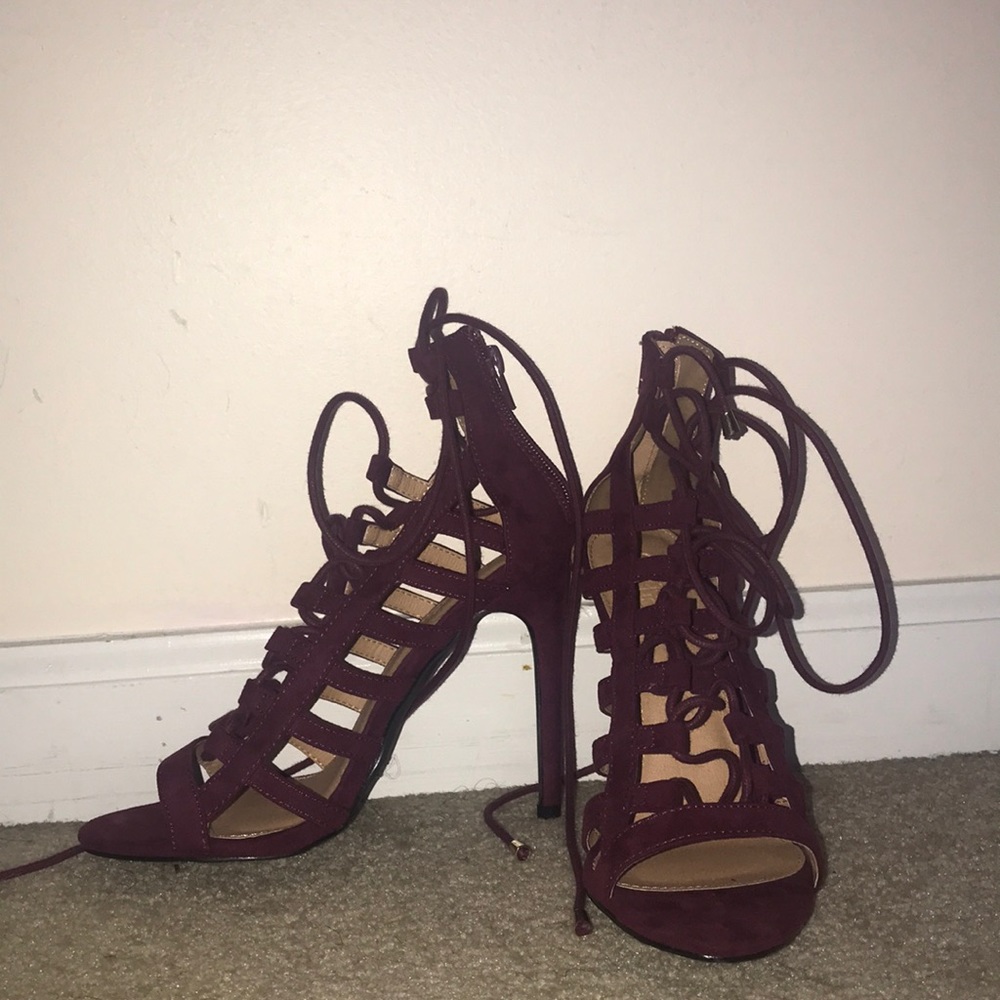Wine caged heels